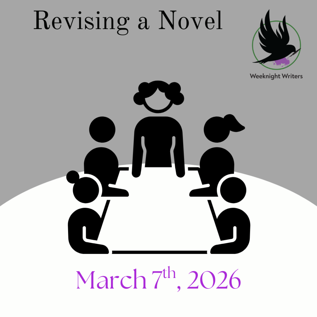 Revising a Novel image with silhouettes around a table and the date March 7th, 2026